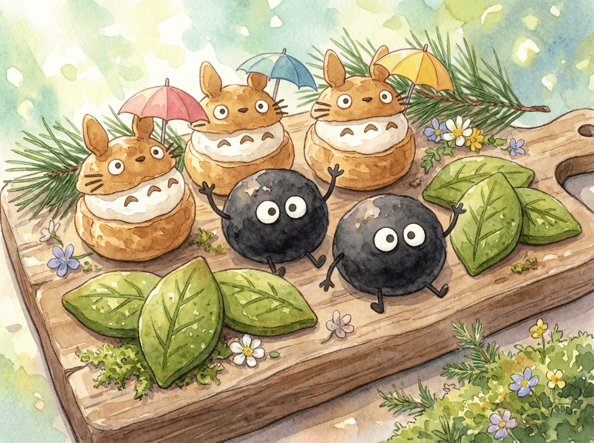 Totoro shaped cream puffs and whimsical cafe pastries